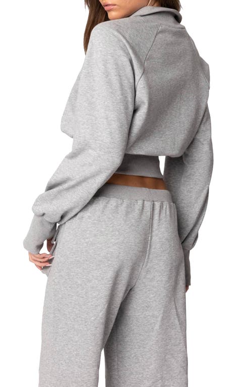 Shop Edikted Bailey French Terry Crop Quarter Zip Sweatshirt In Gray Melange