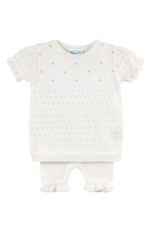 Feltman Brothers Pointelle Knit Short Sleeve Cotton Sweater & Pants Set Ivory at Nordstrom,