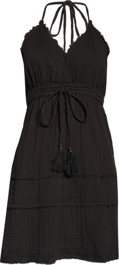 Black raw-edge cotton dress