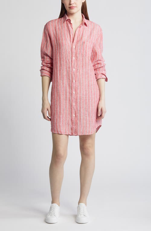 Frank & Eileen Mary Stripe Long Sleeve Linen Shirtdress Red at Nordstrom