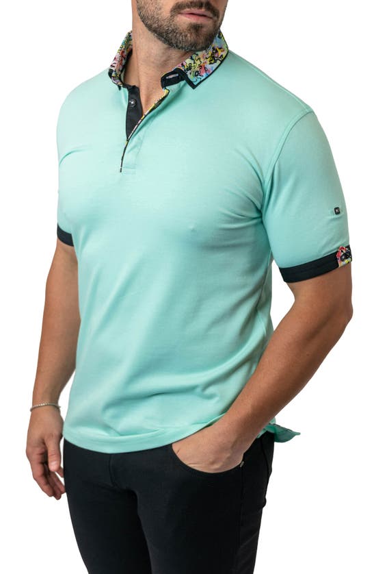 Shop Maceoo Mozartsolid Green Button Down Piqué Polo In Teal Green