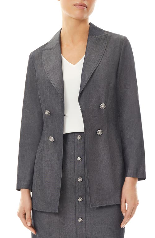 Ming Wang Double Breasted Cotton Blazer in Black/Mink