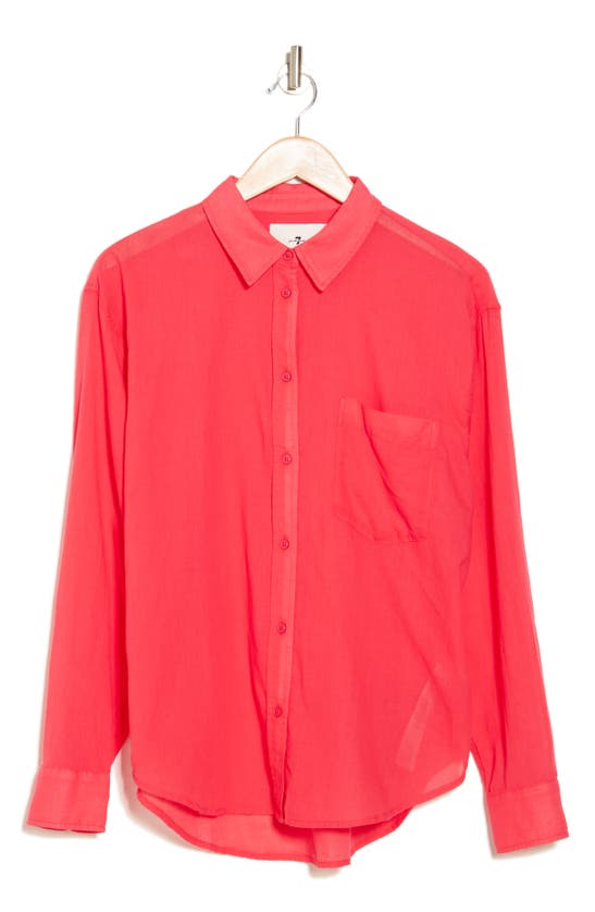 Shop 7 For All Mankind Long Sleeve Button-up Tunic Shirt In Geranium
