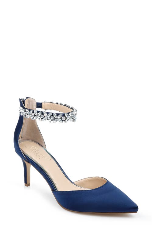 Raleigh Pointed Toe Ankle Strap Pump in Navy Satin