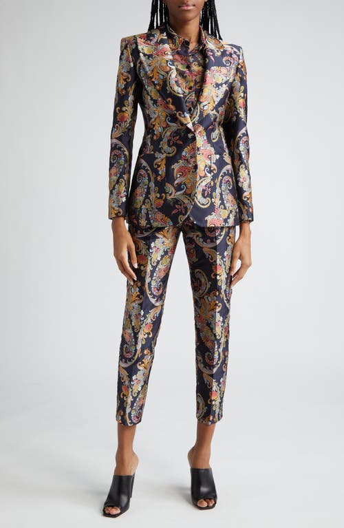 Shop Etro Paisley Jacquard Ankle Trousers In Navy Multi