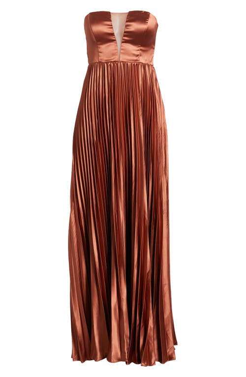 Lulus Perfected Elegance Mauve Satin Pleated Strapless Maxi Dress In Mauve Brown
