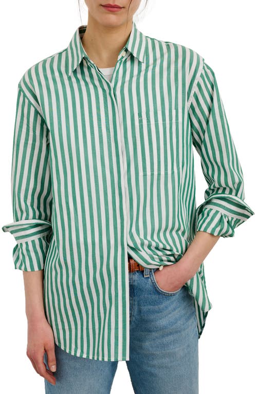 Alex Mill Jane Stripe Button Back Cotton Shirt in Green/White