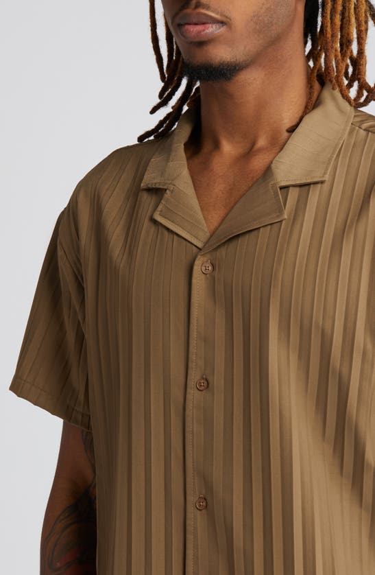 Shop Native Youth Tonal Stripe Boxy Camp Shirt In Taupe