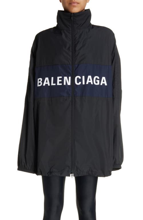 Balenciaga Logo Zip-Up Oversize Jacket Black at Nordstrom,