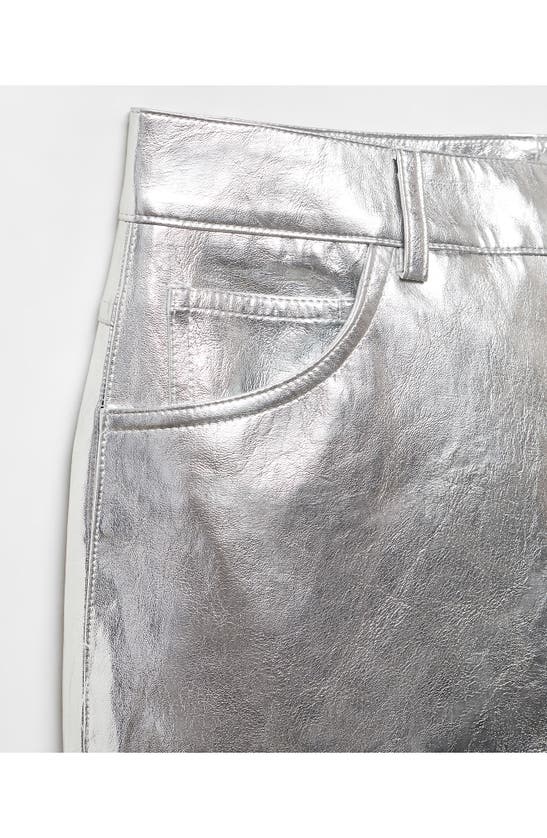 Mango Wideleg Foil Trousers Silver In Silver