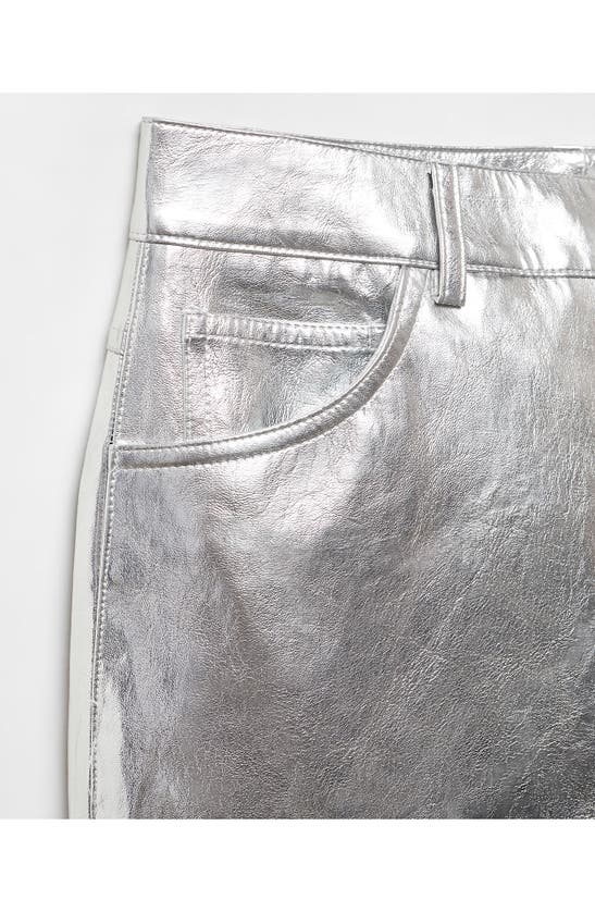 Shop Mango Metalllic Wide Leg Pants In Silver