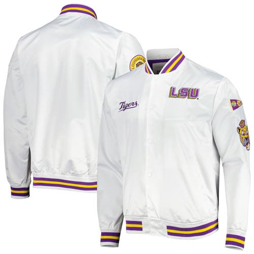 Men's Mitchell & Ness White LSU Tigers City Collection Satin Full-Snap Jacket