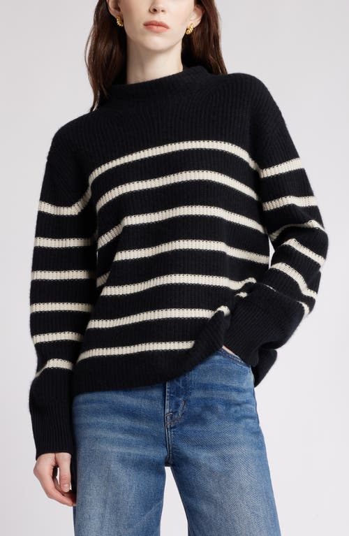 Shop Nordstrom Stripe Cashmere Mock Neck Sweater In Black- Ivory Stripe