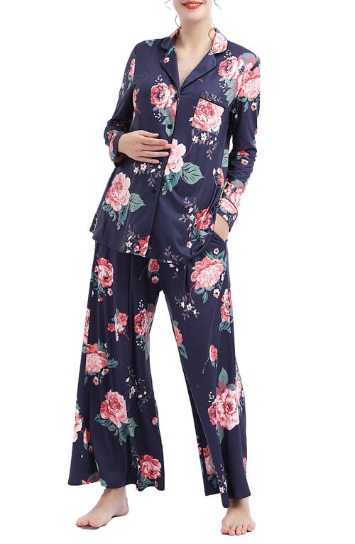 Kimi and Kai Alina Floral Maternity/Nursing Pajamas in Black
