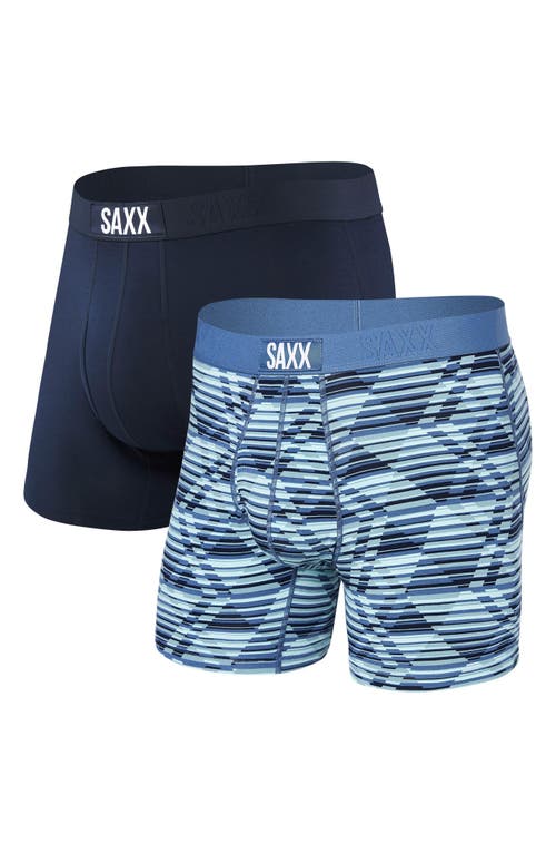Saxx Assorted 2-pack Ultra Supersoft Relaxed Fit Performance Boxer Briefs In Dazed Argyle/navy