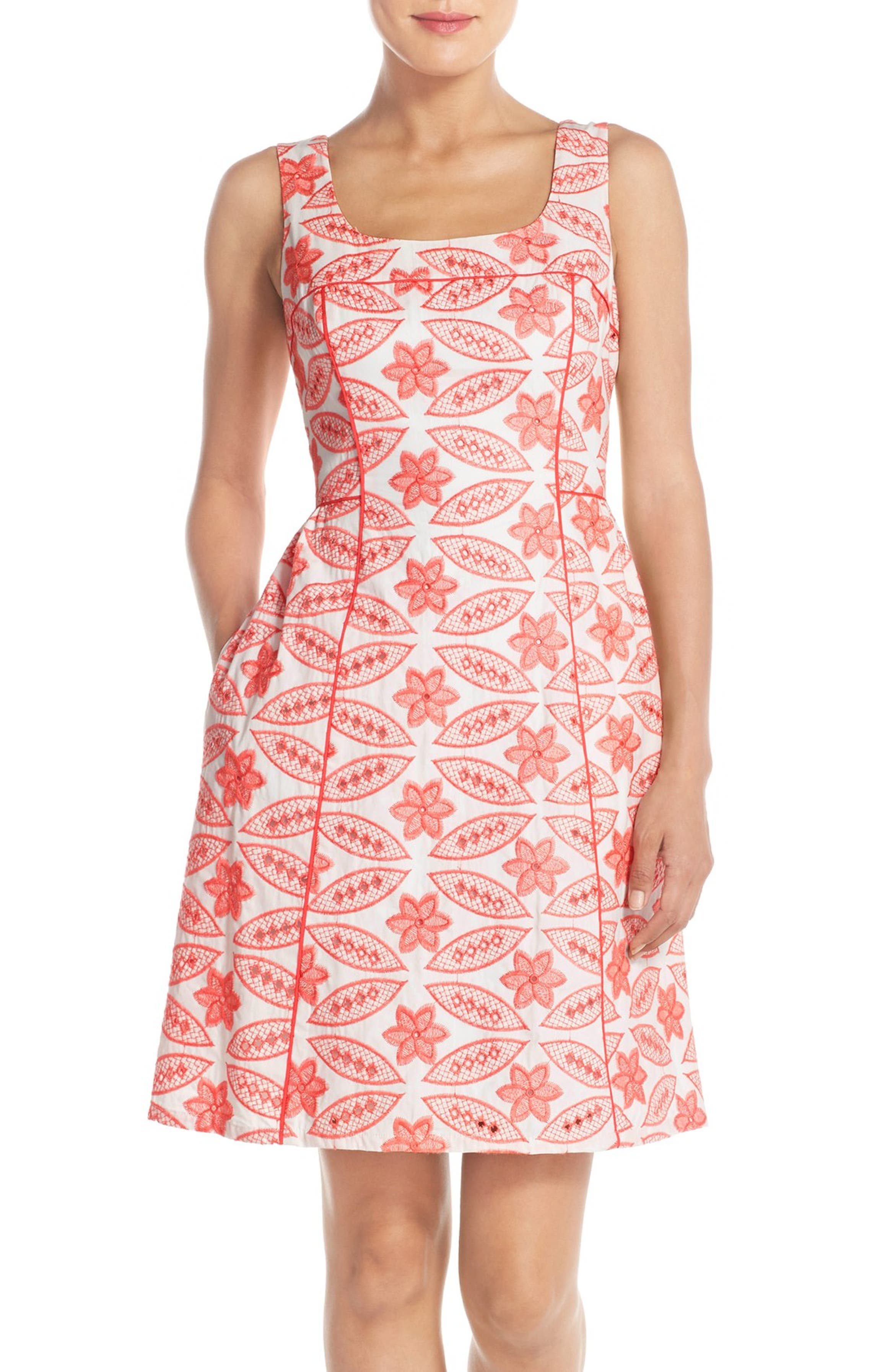 Adrianna Papell Floral Eyelet Fit & Flare Dress (Regular & Petite