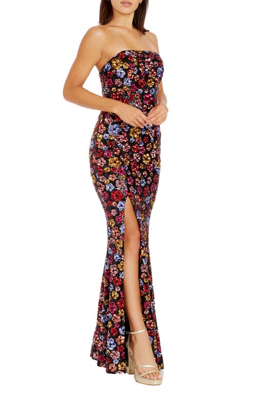 Shop Dress The Population Janelle Floral Sequin Gown In Black Multi