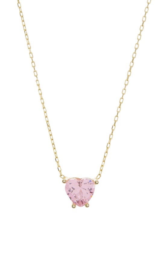Argento Vivo Sterling Silver Pink Cz Heart Necklace In Gold