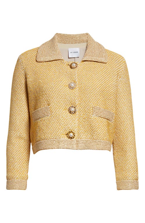 Shop St John St. John Evening Sequin Twill Knit Jacket In Golden Rod/light Khaki Multi