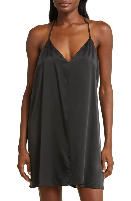 Halter Washable Silk Nightgown in Immersed Black