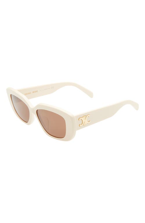 Shop Celine Triomphe 55mm Rectangular Sunglasses In Ivory/brown