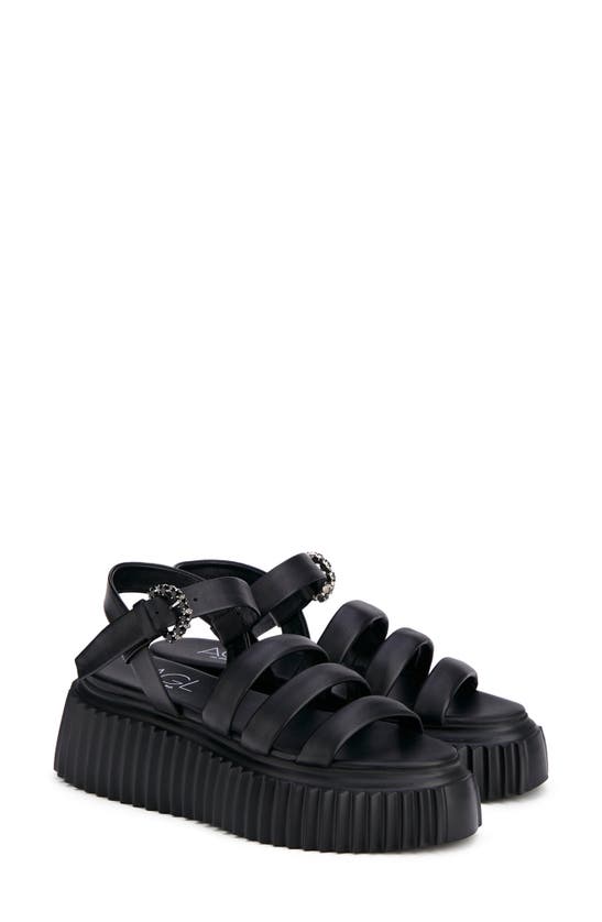 Agl Attilio Giusti Leombruni Shiny Strappy Platform Sandal In Black