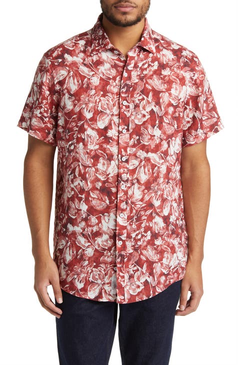 Mount Hutt Sports Fit Floral Short Sleeve Linen Button-Up Shirt