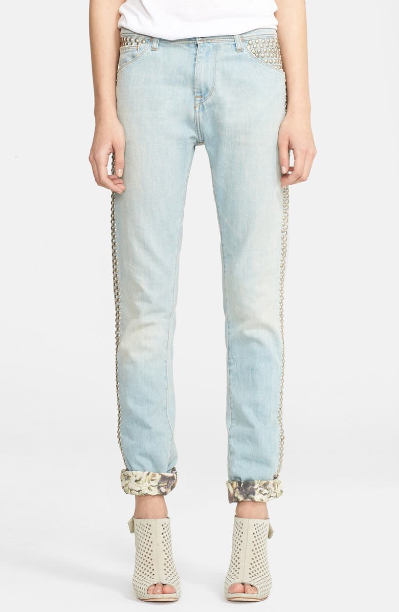 EACH X OTHER Floral Cuffs Studded Jeans | Nordstrom