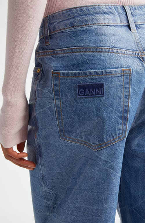 Shop Ganni Foil Metallic Jeans In Mid Blue Stone