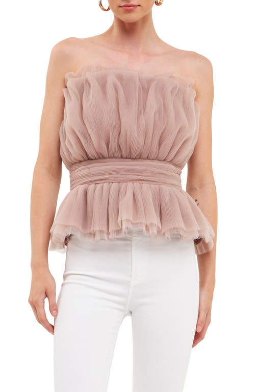 Strapless Tulle Peplum Top in Taupe