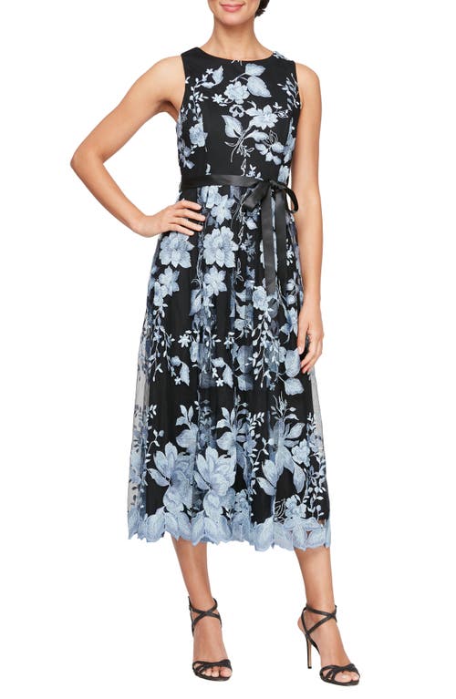 Alex Evenings Floral Embroidered Midi Dress In Black/hydran