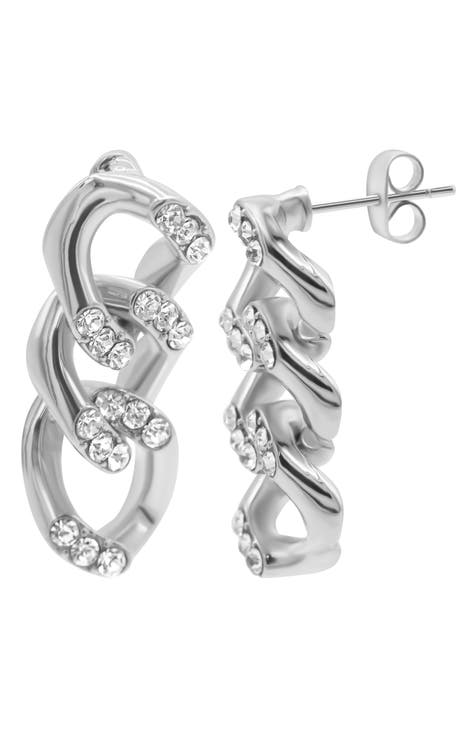 Cubic Zirconia Curb Chain Drop Earrings