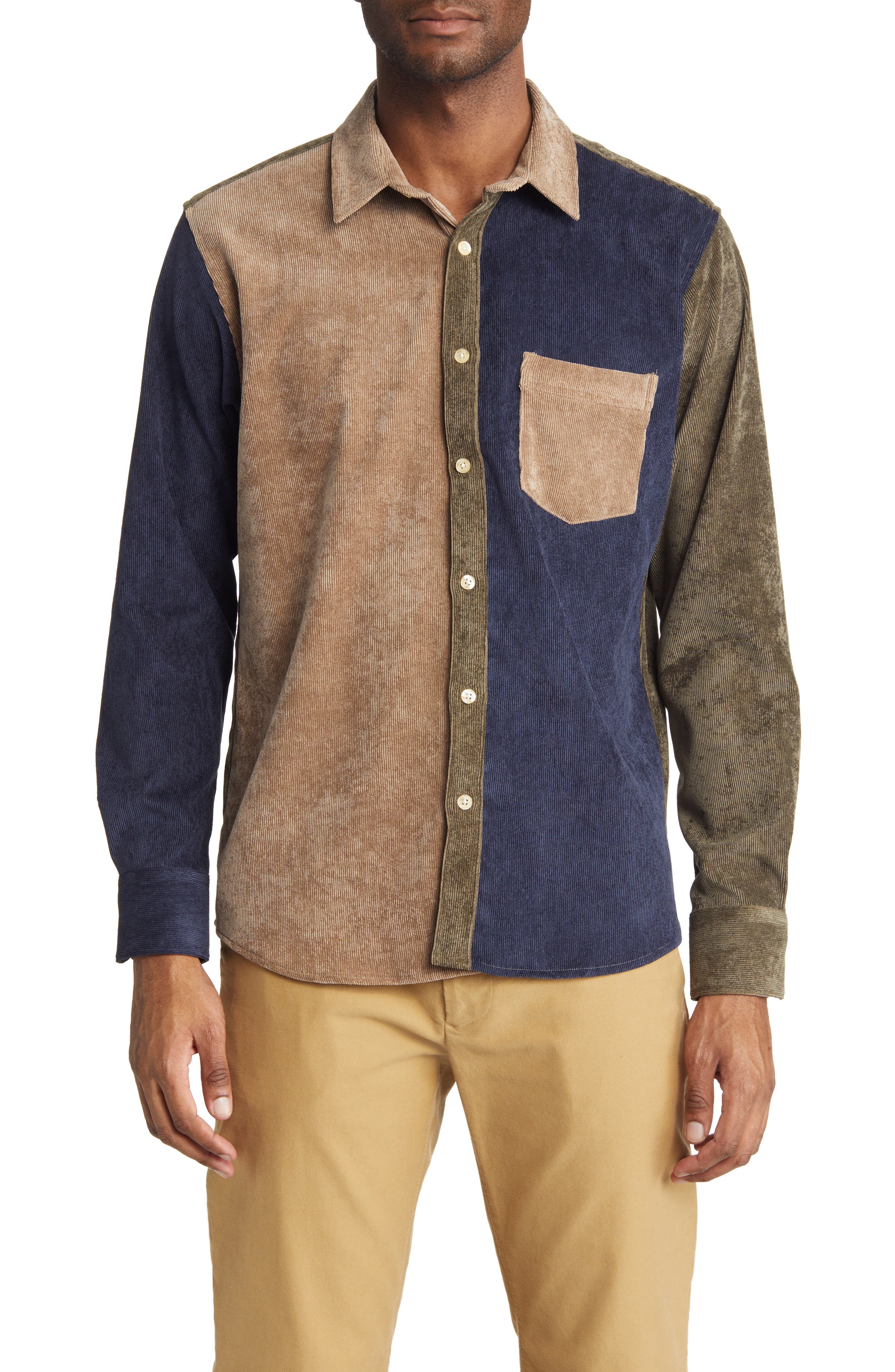mens color block button up