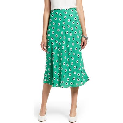 Petite Halogen Bias Cut A-Line Midi Skirt, Green