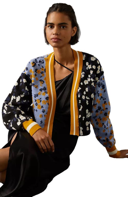 Saachi Two-tone Floral Cardigan In Blue