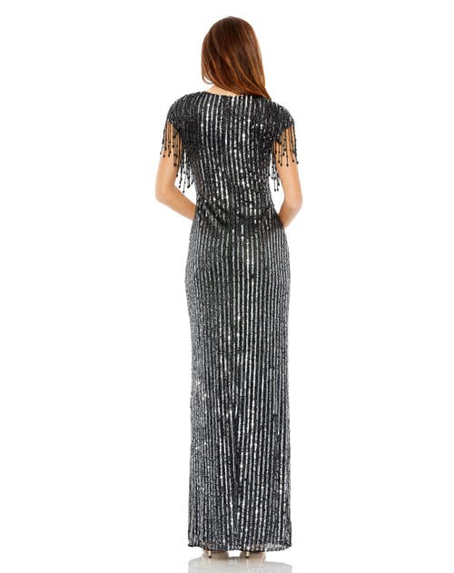 Mac Duggal Embellished Fringe Gown In Black