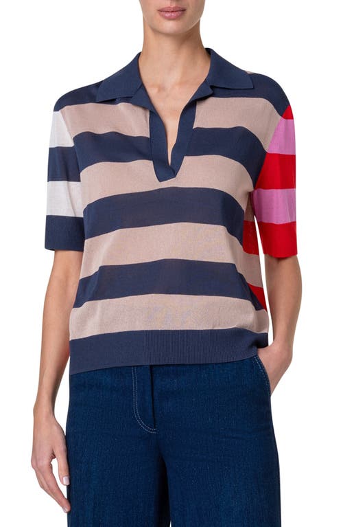 AKRIS PUNTO AKRIS PUNTO COLORBLOCK STRIPE SWEATER POLO 