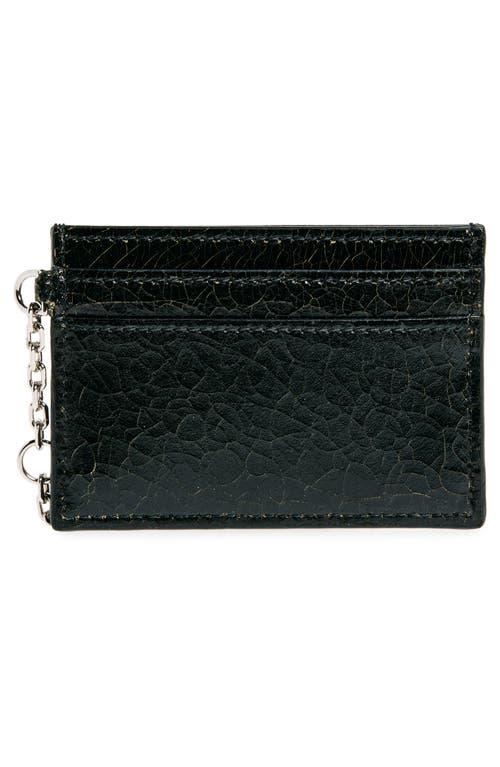 Shop Alexander Mcqueen Sling Chain Crackled Leather Card Holder In Black/caramel/silver