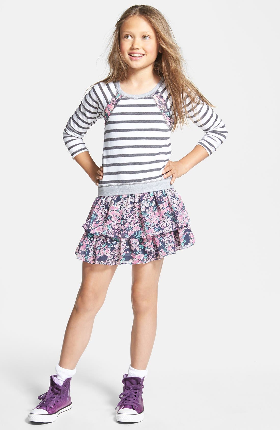 Truly Me Drop Waist Floral Ruffle Dress (Little Girls & Big Girls