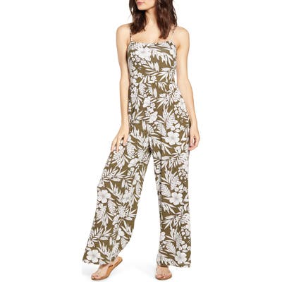 All In Favor Tropical Floral Print Jumpsuit, Green