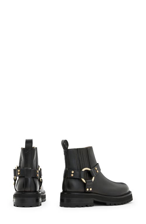 Shop Allsaints Maddie Lug Sole Biker Boot In Black/warm Brass