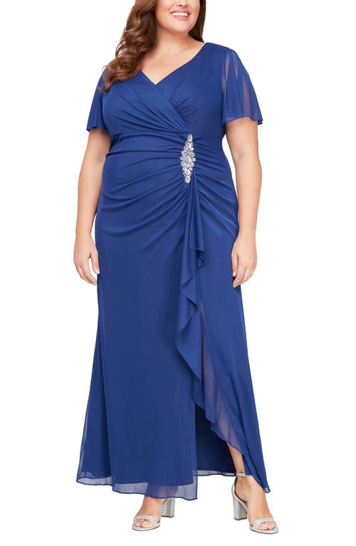 Shop Alex Evenings Surplice V-neck Gown In Electric/blue