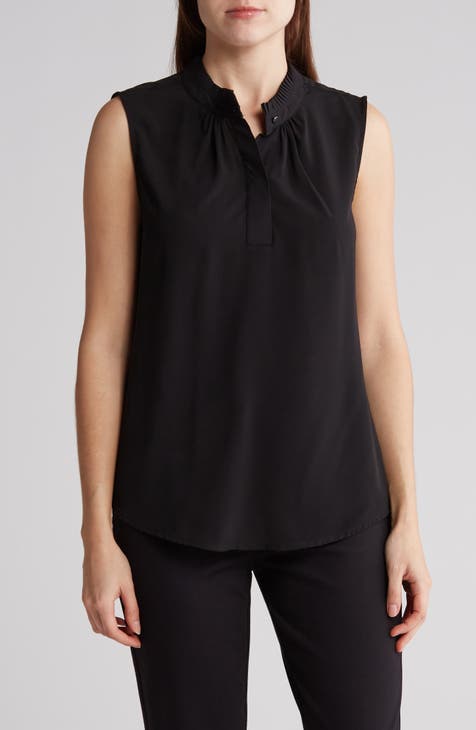 Ruffle Mock Neck Sleeveless Blouse