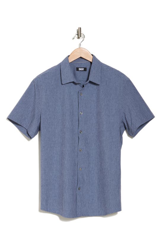 Shop Dkny Sportswear Ezra Short Sleeve Button-up Shirt In Shady Blue
