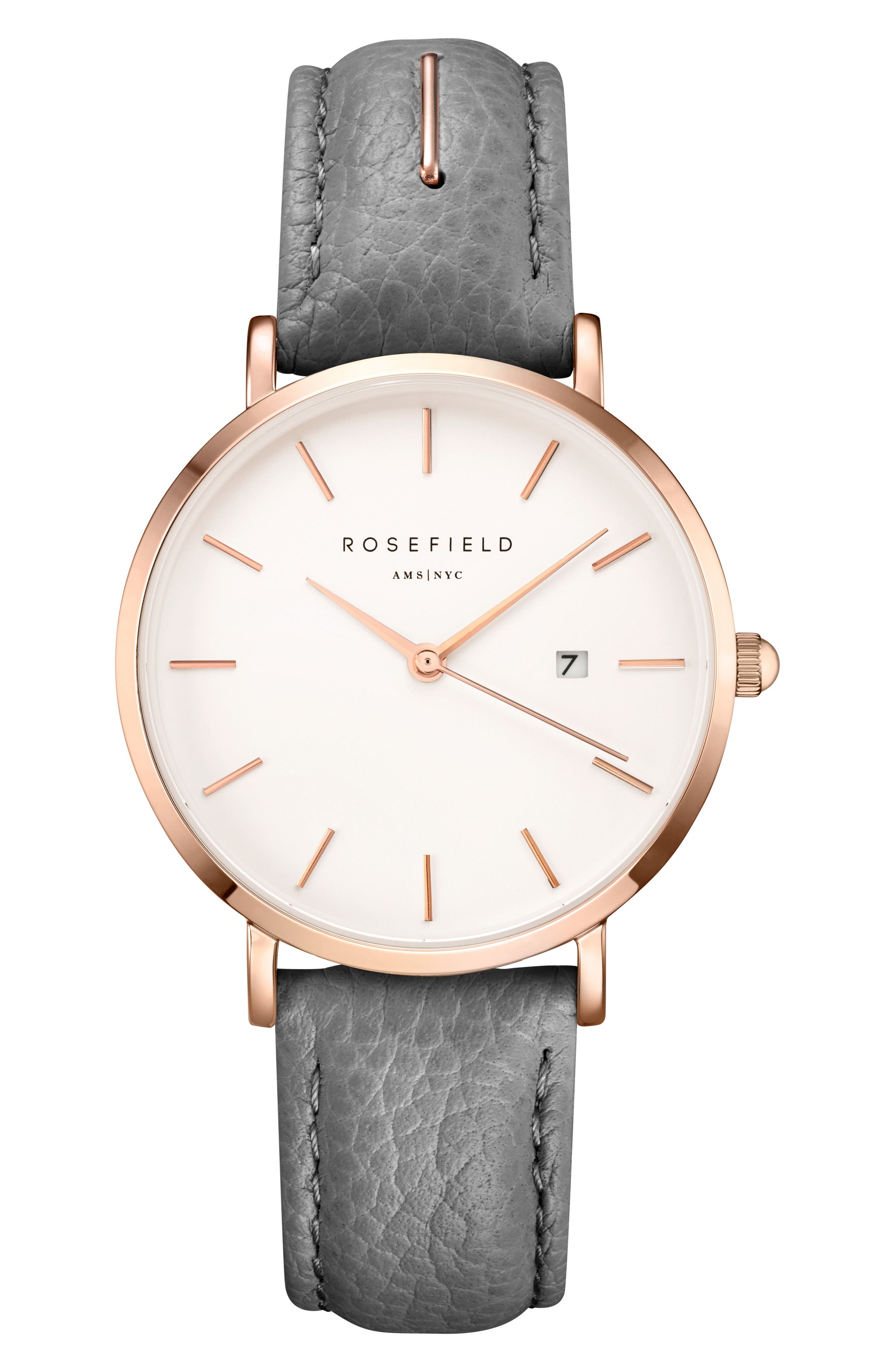 Rosefield The September Issue Leather Strap Watch, 33mm Nordstrom