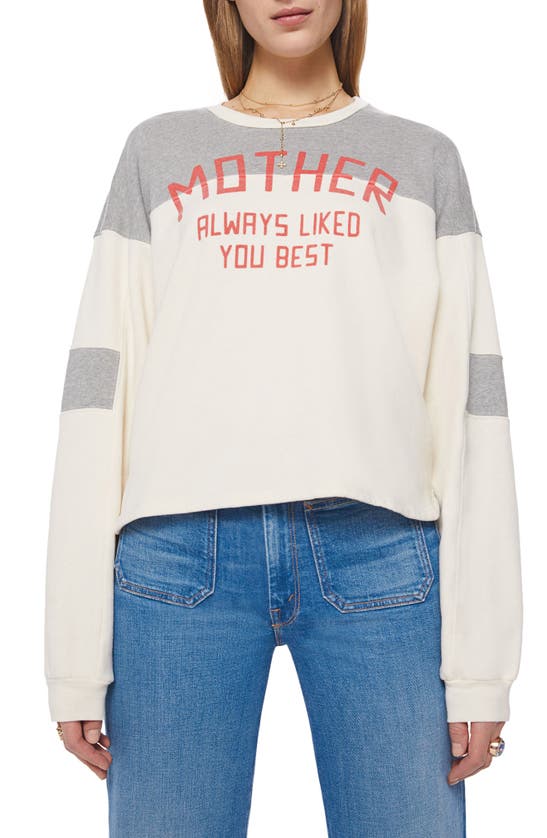 Mother The Champ Colorblock Cotton Graphic Sweatshirt In Chalk/ Heather Grey