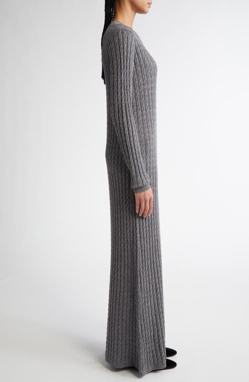 Shop Totême Toteme Long Sleeve Cable Knit Wool Merino Wool Sweater Dress In Grey Melange