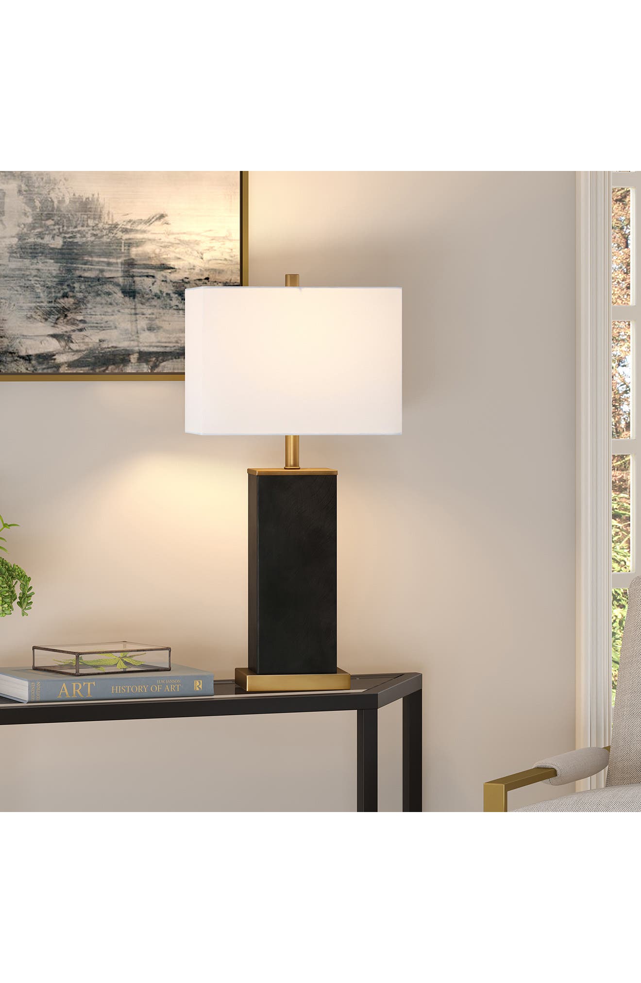 Hudson & Canal Tamara Hand-painted Blackened Bronze Table Lamp With Brass Accents In Black/gold