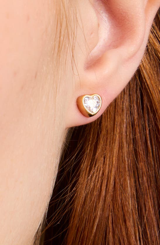 Shop Kate Spade Sweetheart Mini Cubic Zirconia Stud Earrings In Clear/ Gold.