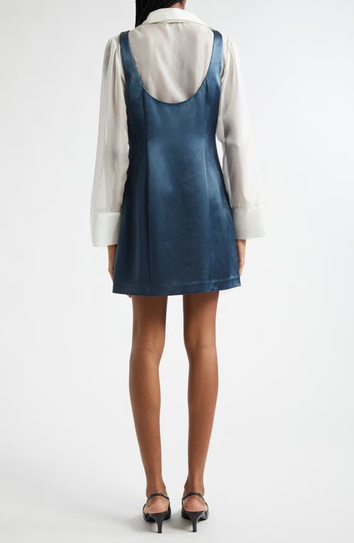 Shop Cinq À Sept Naia Mixed Media Long Sleeve Layered Dress In Nightfall/ivory